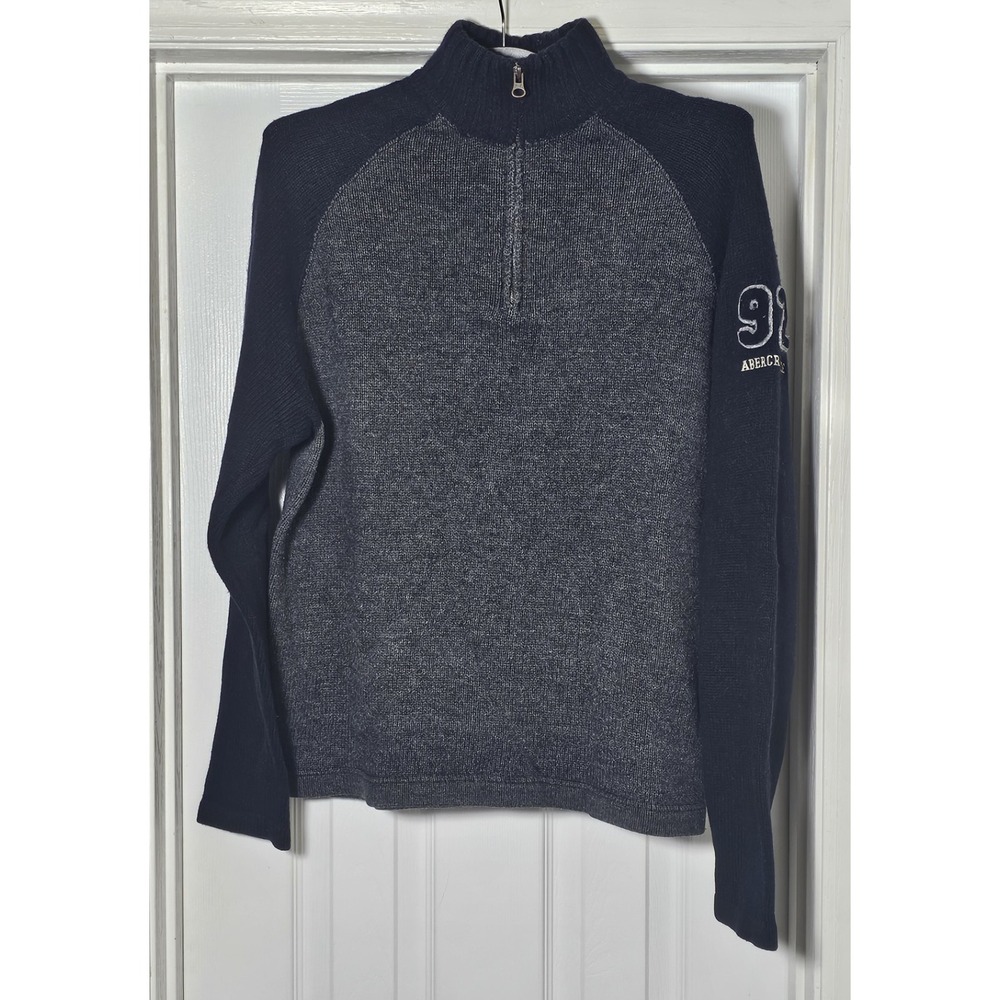 Vintage Abercrombie & Fitch 1/4 Zip Sweater Mens XL Wool Blend Sleeve Logo